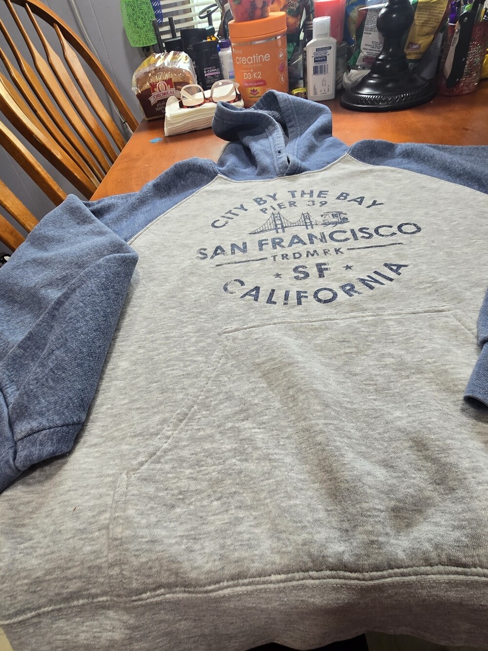 Ladiea San Francisco Graphic Raglan Hoodie - Gray & Blue